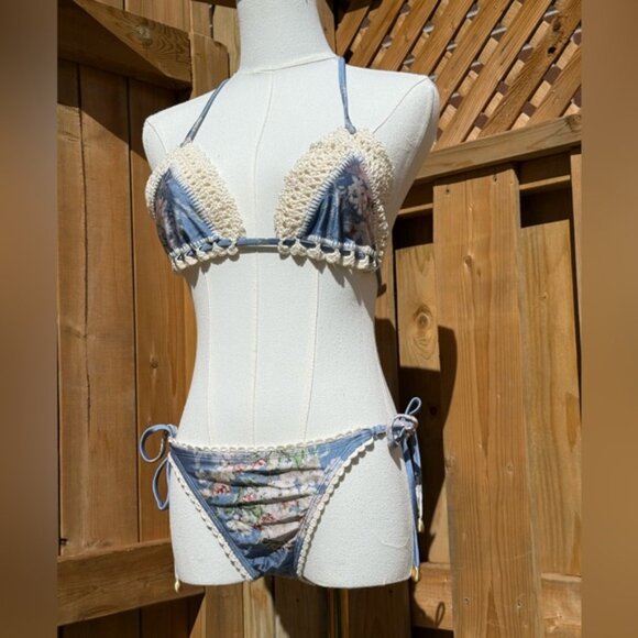 🆕 ZIMMERMANN 🧿 NWT Cascadian Crochet Tri Bikini, Blue Botanical - Sz 3 US6/8 - Picture 9 of 16
